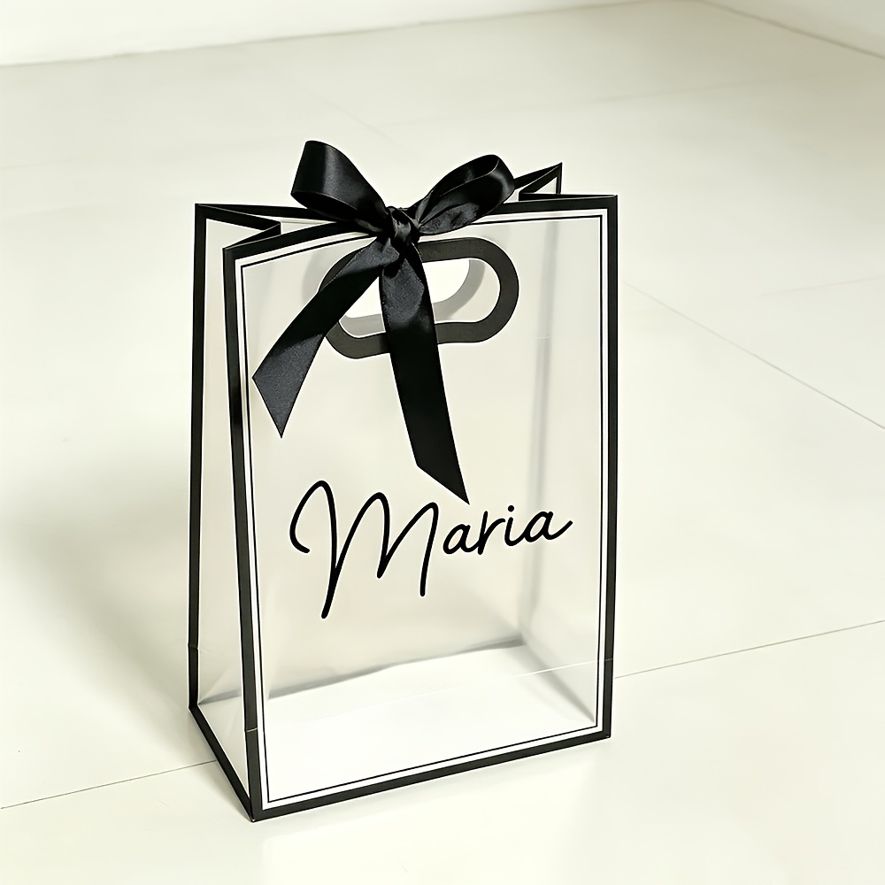 TEMU Custom Personalized Gift Bag, Reusable Pp Gift Bag With Ribbon, Suitable For Weddings, Brides, Christmas, Birthdays, And Parties