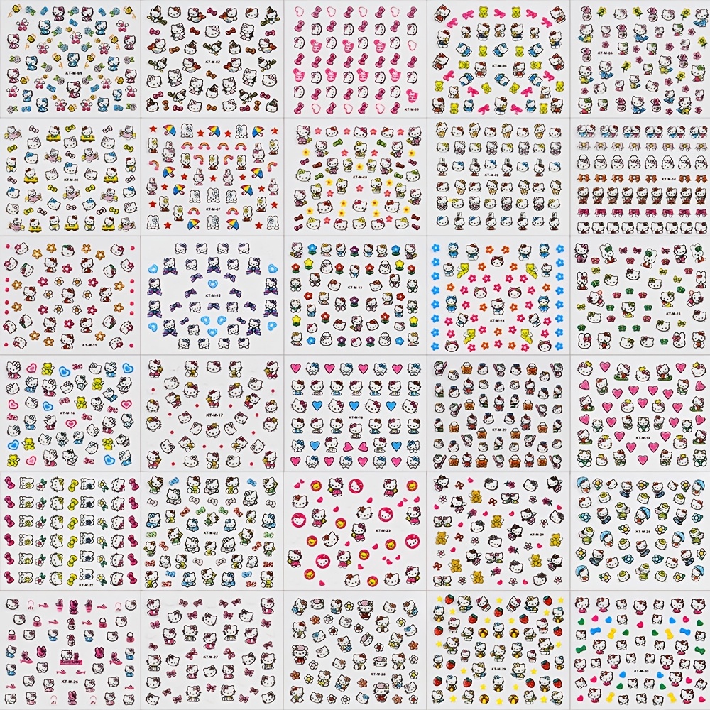 Image of Hellokitty Nail Art Stickers, Glossy Self-adhesive Manicure Arts Nail Decals, Featuring Cute Love Heart Bow Cat Designs, Nail Art Decoration Perfect For Women Nail Art Deco