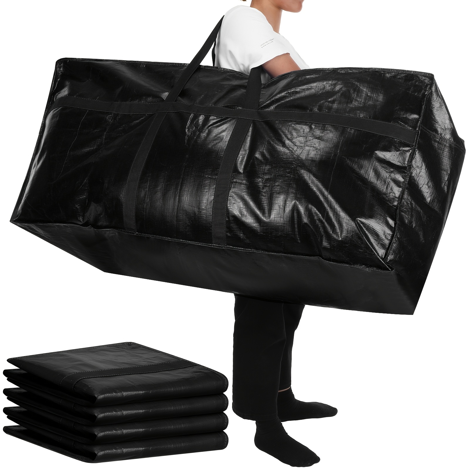 TEMU Set Of 4 Oversized Storage Bags, Durable Moving , And Boxes Ideal For College Use. Foldable Duffle Bags Are Perfect For Transporting Clothes And Bedding Supplies (57 Gallons, Black)