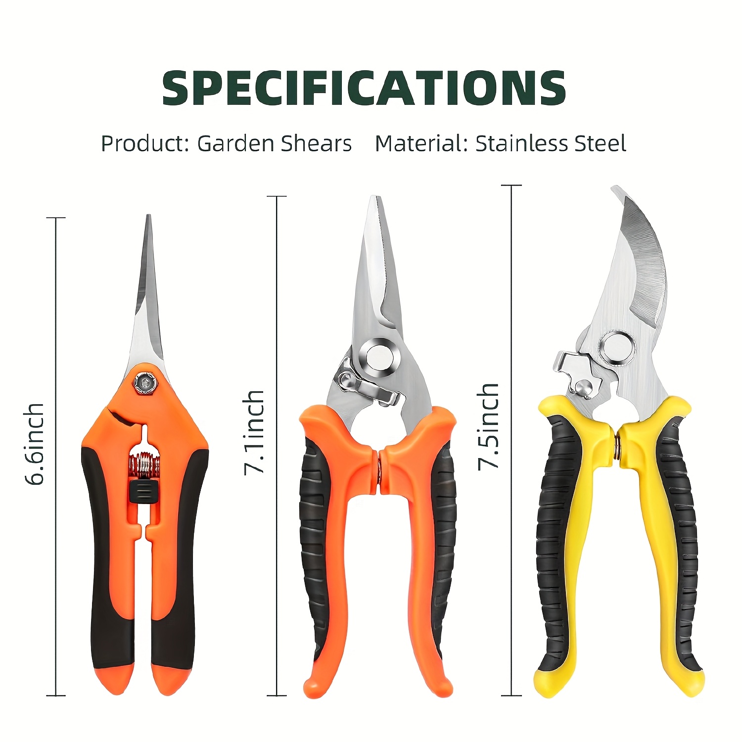 3-Piece Stainless Steel Garden Pruning Shears Set Ambidextrous Gardening Scissors for Plants and Flowers