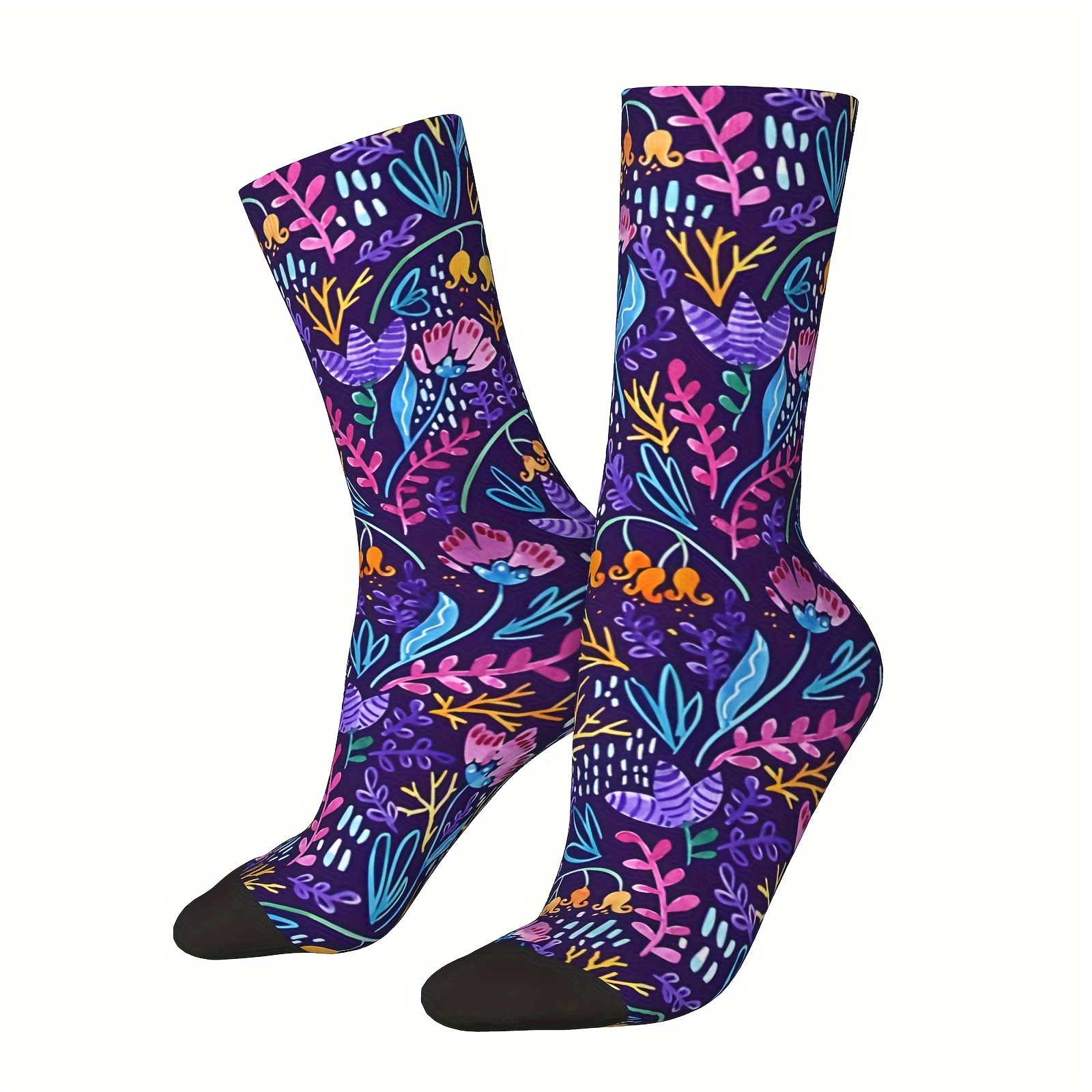 

1 Pair Of Men's Harajuku Vintage Style Novel Wonderland Floral Pattern Crew Socks, Comfy & Breathable Trendy Graffiti Unisex Socks For Gifts, Outdoor Wearing All Seasons Wearing