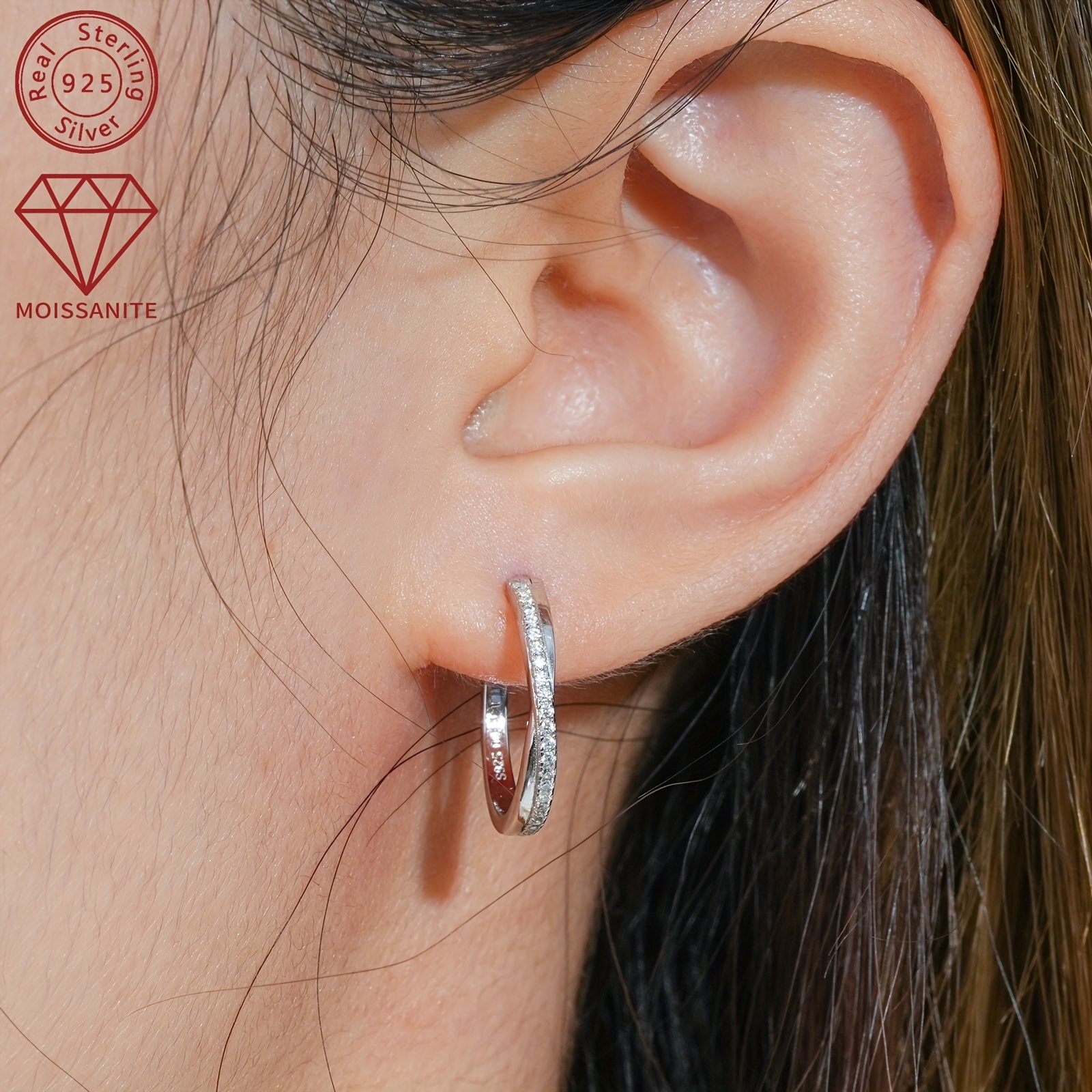 Women's 925 Silver Moissanite Stud Earrings, Daily Versatile Fashion
