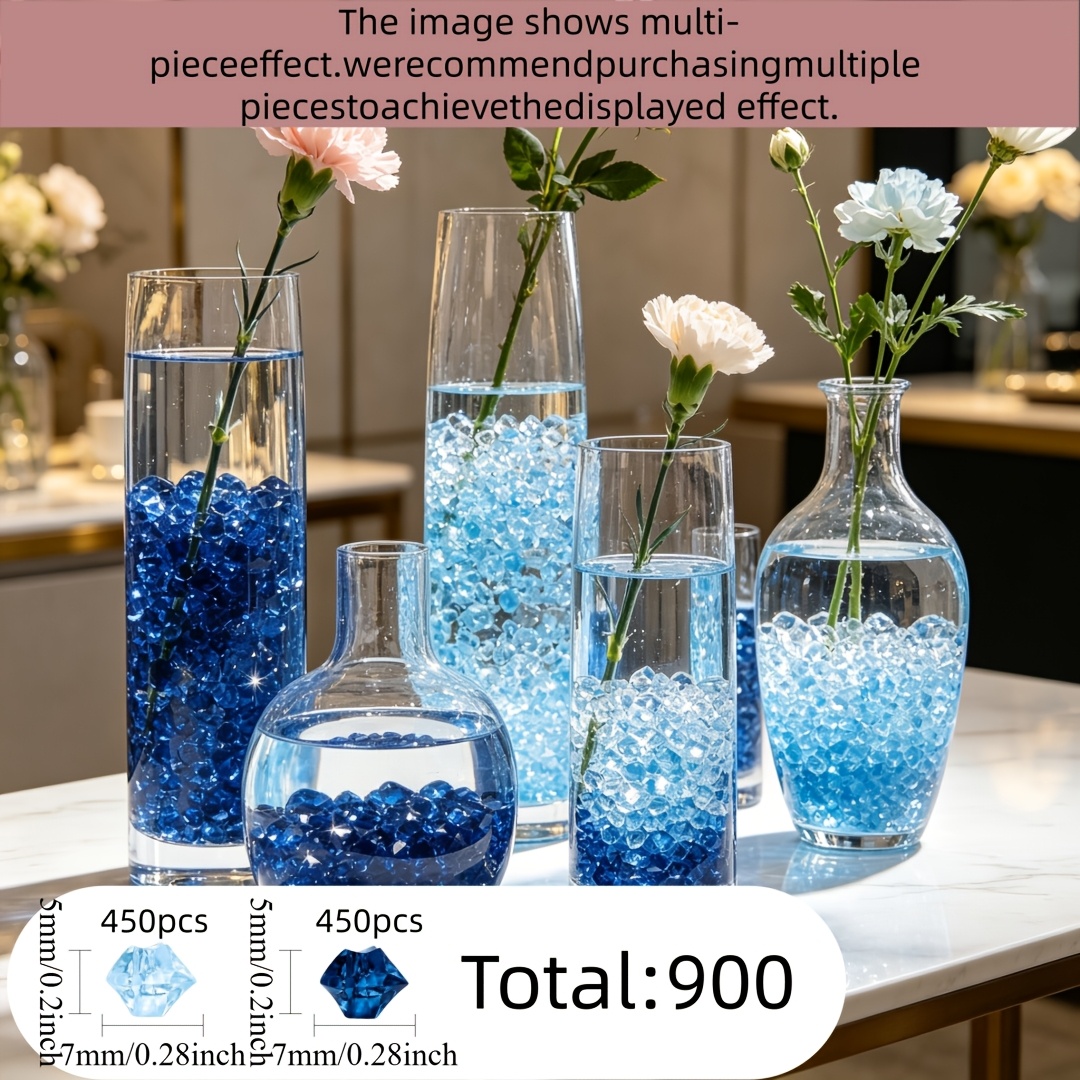 TEMU 900pcs Acrylic Fake Ice Cubes, Vase Filler, Home Decor, Household Desktop Decoration, Plastic Gemstones, Fake Rocks And Diamonds, Large