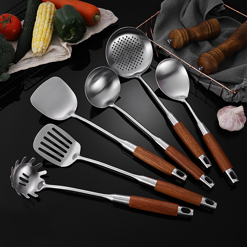 Ustensiles de cuisine en acier inoxydable et silicone, ustensile de cuisine,  tourneur, cuillère à soupe, passoire, serveur de pâtes, batteur à œufs,  spatule, pinces alimentaires rouges - AliExpress