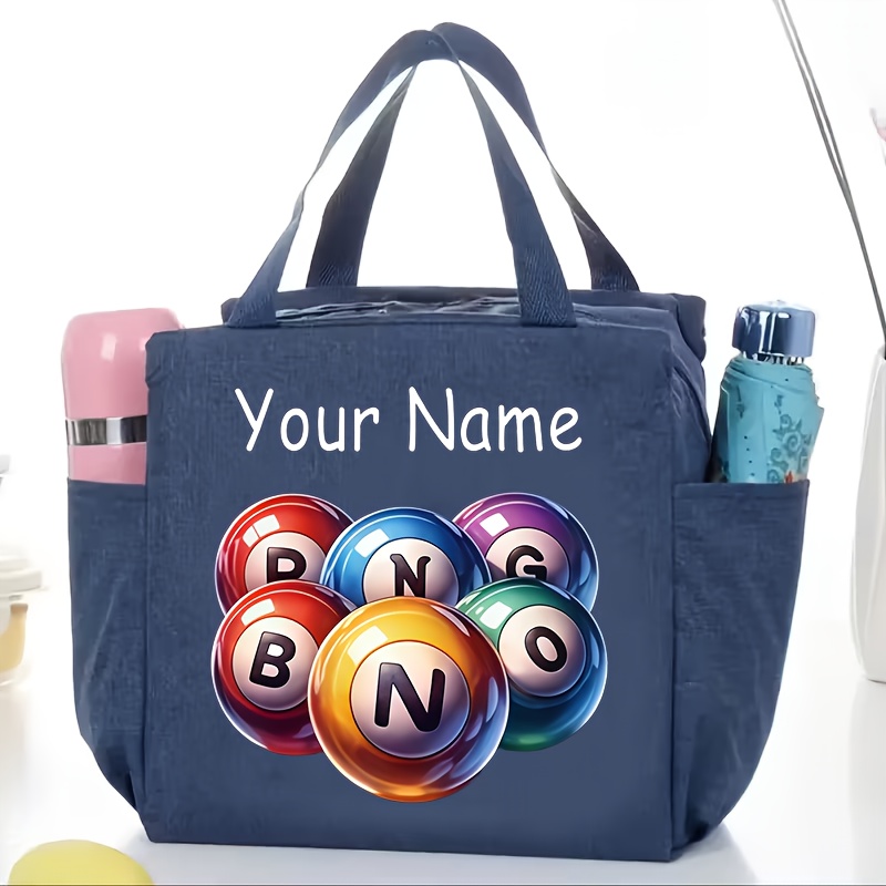 TEMU Custom Women's Bingo Theme Handbag - Durable Large Capacity Tote Bag With Zipper, Unisex Travel Cosmetic Organizer, Unscented, Perfect Gift For