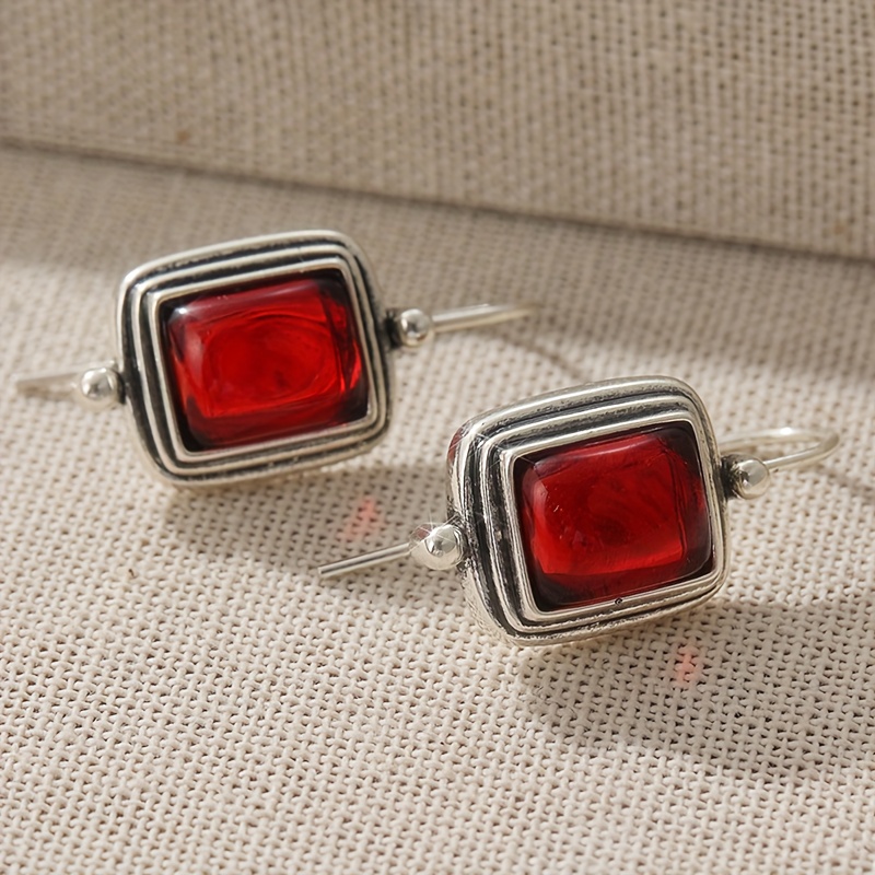 Elegant Dangle Earrings Featuring Synthetic Red Gemstones, Perfect For Women And Ideal As A Gift For Special Occasions