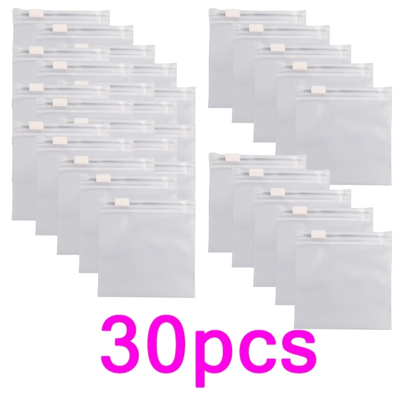 TEMU 30pcs/60pcs Reusable Frosted Zipper Pouches! Transparent Frosted Design, Items Visible. Home Cable Organizer, Desktop Clutter Management; Travel