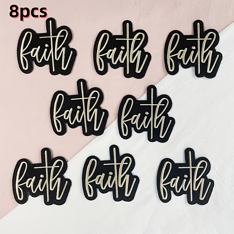 8pcs 'faith' Embroidery Patch, Ironing/sewing Cloth, Diy Cloth Patch, Suitable For Clothing/hat/bag Decoration, Fashionable And Versatile
