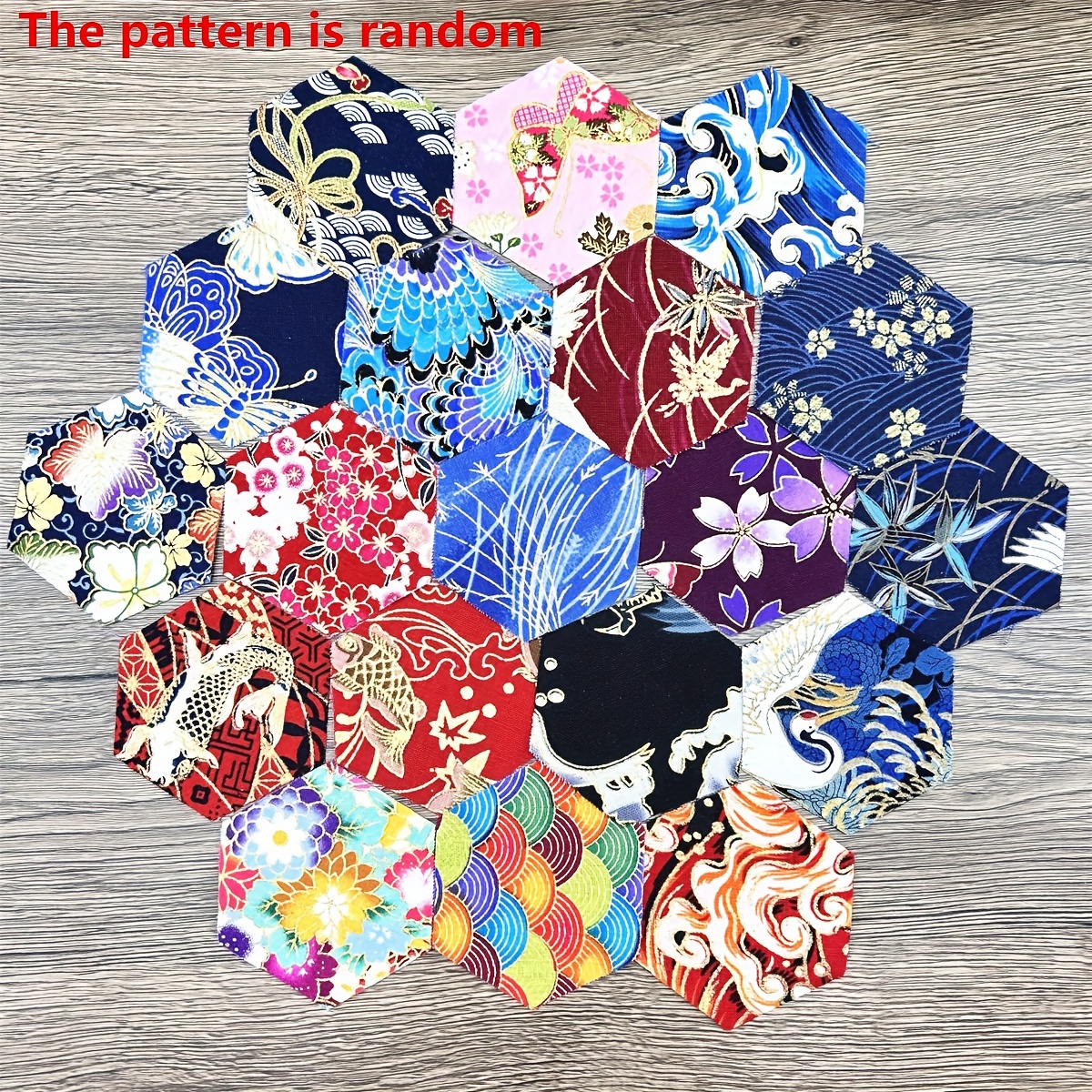 TEMU 50-piece Hand Washable Hexagon Cotton Blend Fabric Precuts - 3.8cm Paisley Patterned Quilting Patches With Satin Bronzing For Diy Craft And