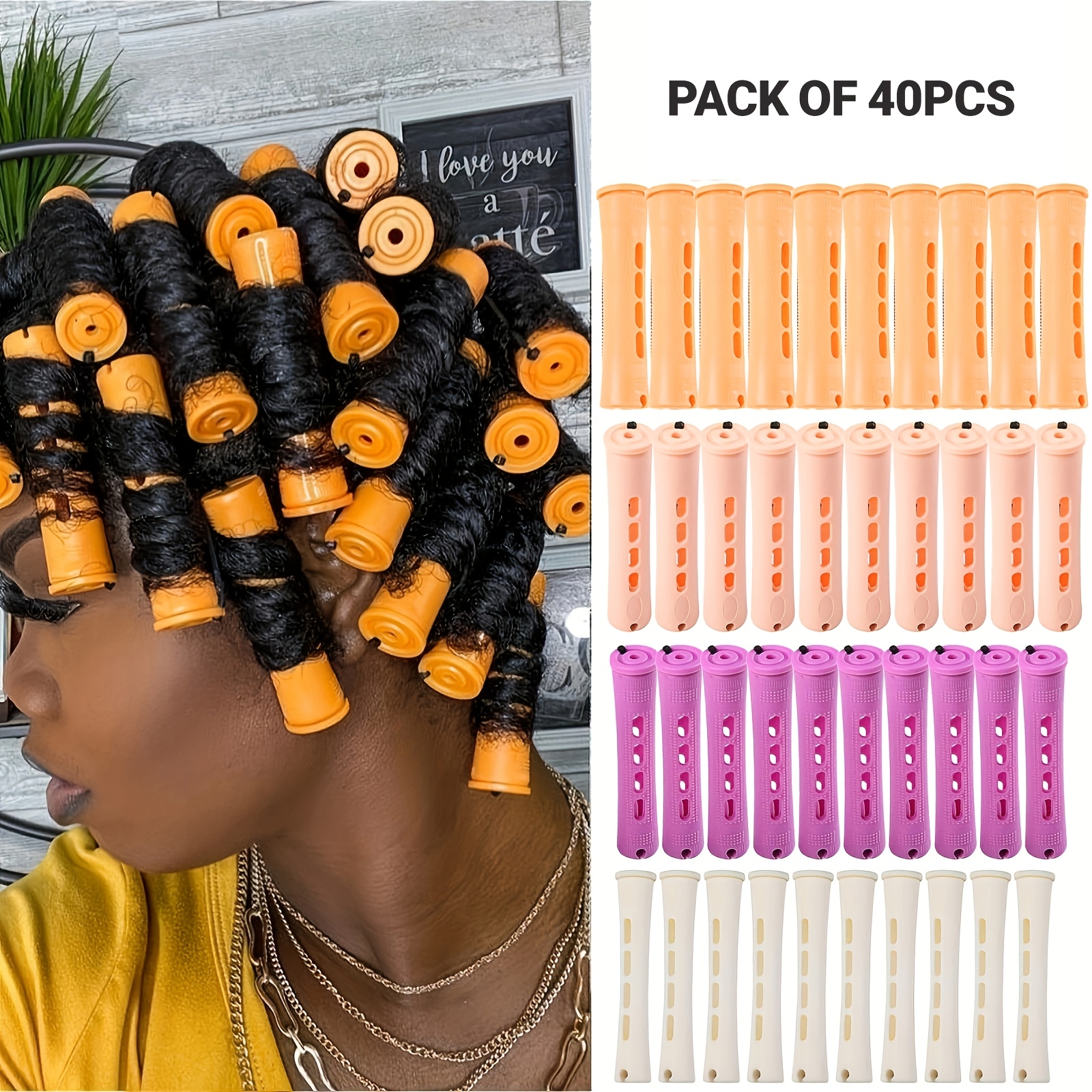 

40pcs Diy Perm Rods Set, 4 Sizes Rods Hair Rollers Hair Curling Rods For Long Medium Small Hair Curler Styling Diy Hairdressing Tools For Women