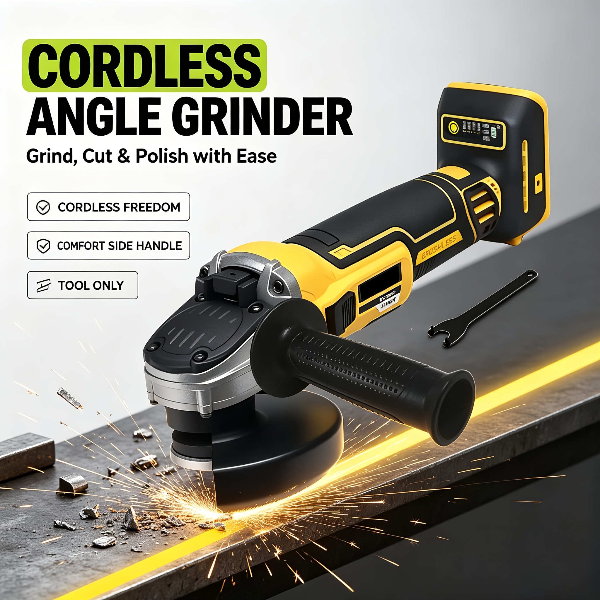 TEMU Meuleuse d'angle fil, compatible avec batterie 20V, meuleuse électrique, moteur balais haute vitesse, compacte, polissage professionnel, cadeau