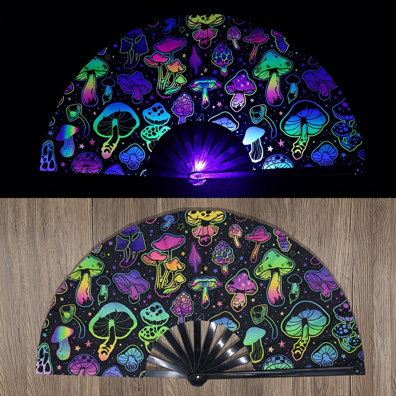 TEMU 1pc Large Mushroom Carnival Handheld Fan, Featuring A Party Design With Mushroom Patterns - Durable And Portable. Ideal For Fans At Summer