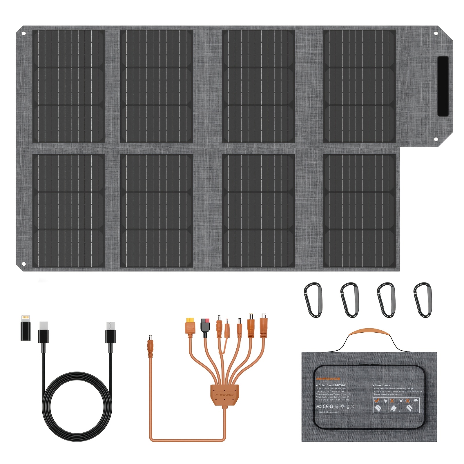 80w 24v Monocrystalline Solar Panel, Upgraded Up To 23%, Compatible With Multiple Devices, Mhpowos Portable Foldable Power Bank