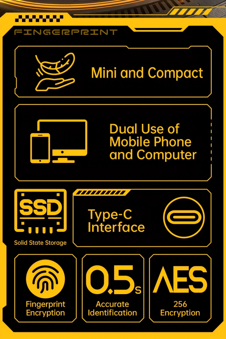 1pc 128g 256g     0   recognition secure flash drive   portable storage with aes256 password encryption 6 unique fingerprint ids for multi user access high speed 560mb s transfer for instant data storage backup Product details 3