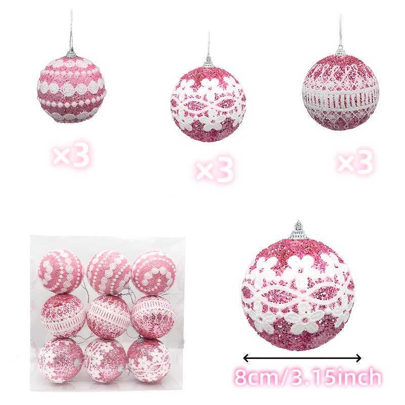 TEMU 9pcs Pink Christmas Decoration Balls Christmas Tree Decoration Christmas Ball Decoration Holiday Party Decoration