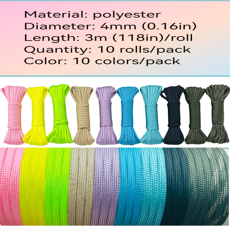 TEMU Lot de 10 pièces, 10 couleurs/lot, Longueur 30 mètres (32,), chaque mètres (118 pouces), Convient pour le tissage de bracelets et la fabrication