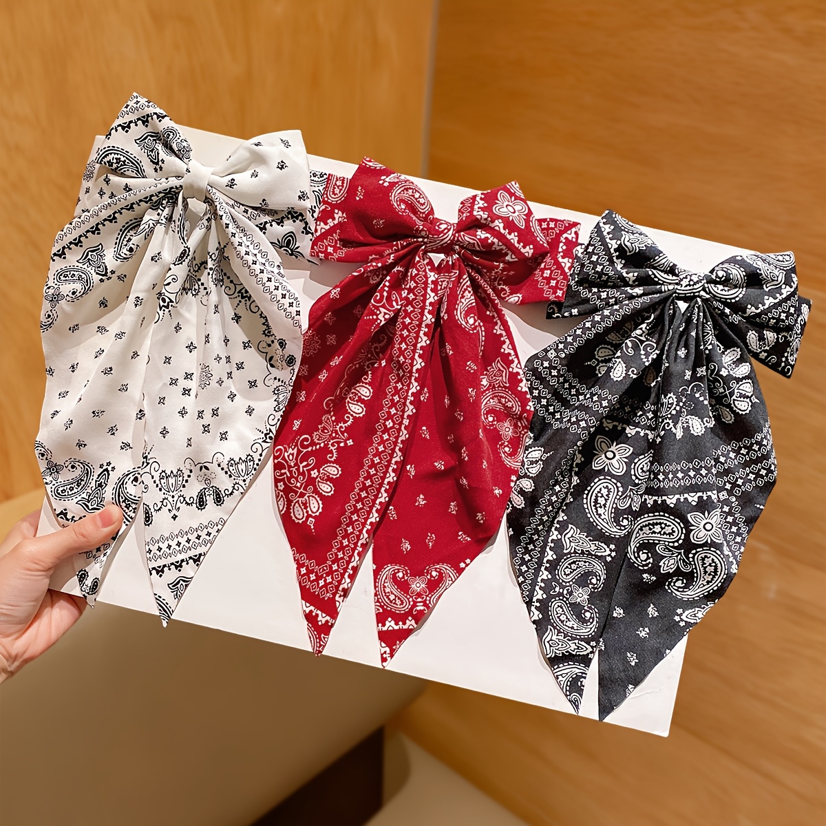 TEMU 3pcs Women's Hair Accessories Set With Floral Pattern Large Bow Clips, Style, Daily Back Of Head Decorative Hair Ornaments