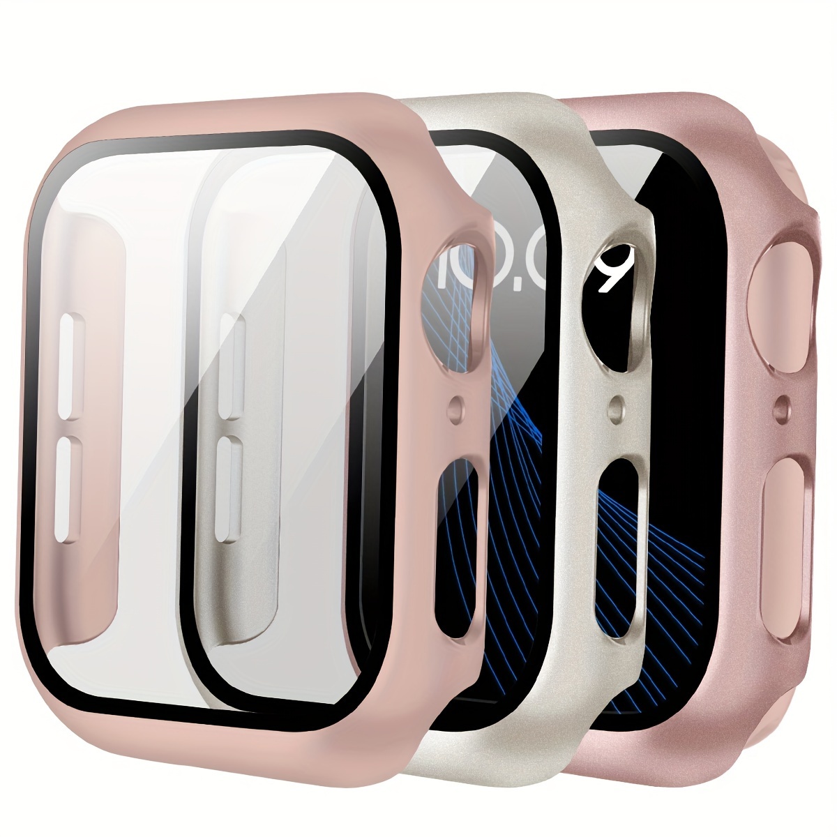 

3pcs Waterproof Case For Apple Watch 40mm 41mm 44mm 45mm /5/6/7/8/9 With Tempered Glass Screen Protector, For Iwatch Full Protection Hard Pc Bumper Protective Case Face Mask For Men And Women