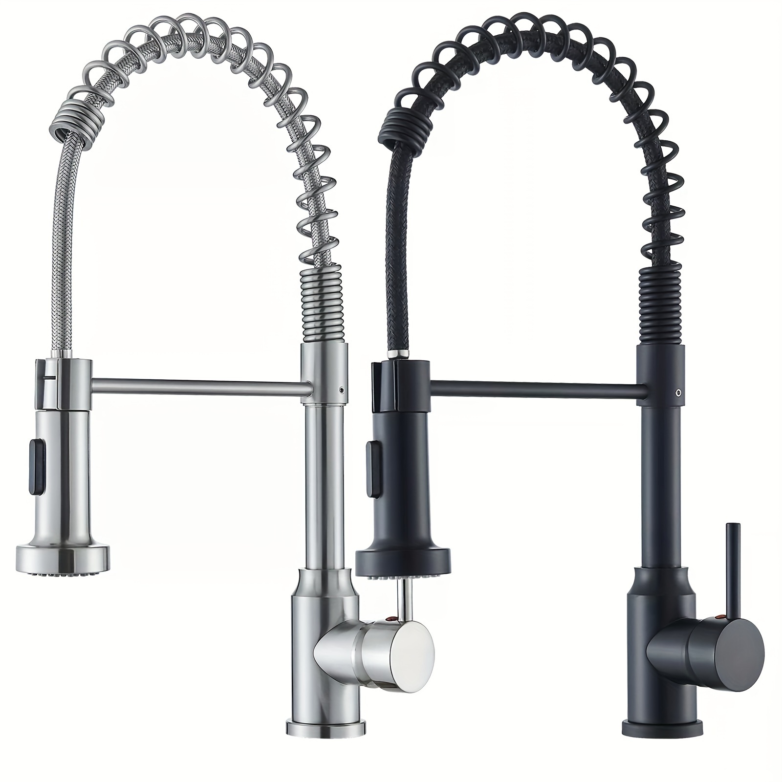 

Matte Black Kitchen Sink Faucet Spring Pull Down Sprayer Single Handle Mixer Tap, Pull Down Kitchen Sink Faucet With Single Hole Single Handle Swivel Mixer Faucet, Brushed Nickel