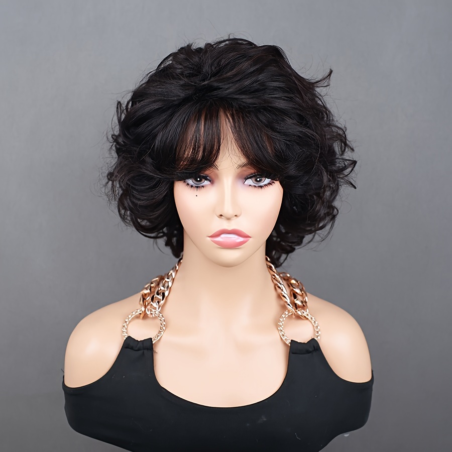 

180% Human Hair Wig Bob Cut Wig Short Curly Wigs With Bangs Human Hair Wig For Women