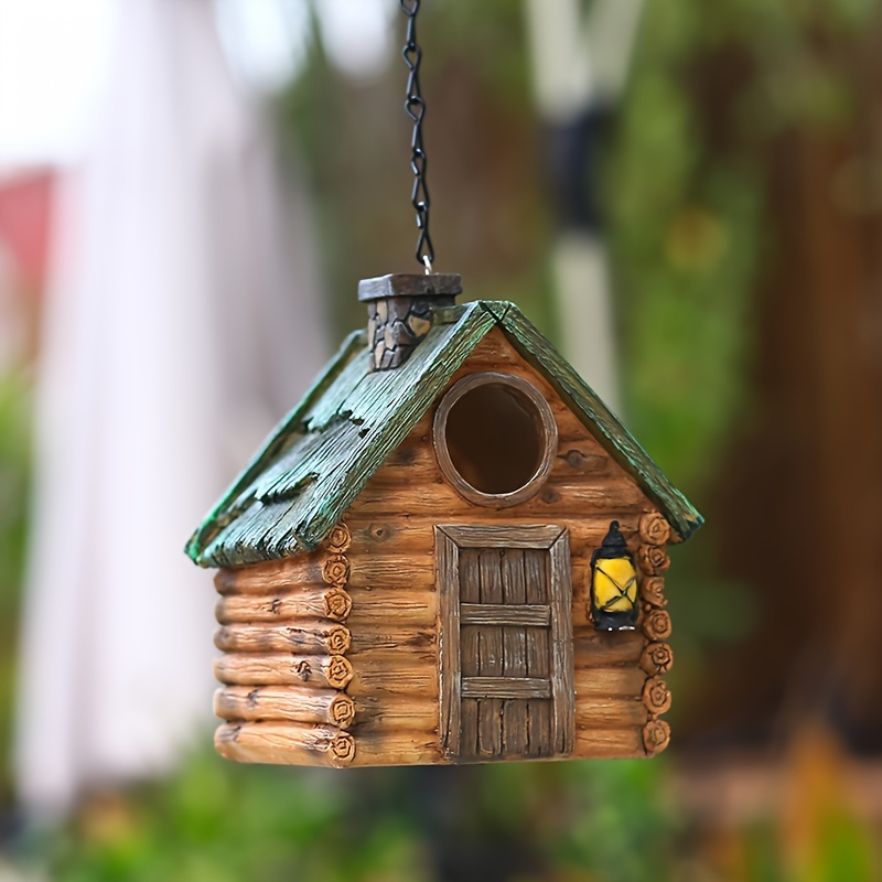 

Rustic Wooden Birdhouse With Led Lights, Abs Resin , Outdoor Garden Decor, Warm Winter Nest For Birds, Hanging Birdhouse Ornament