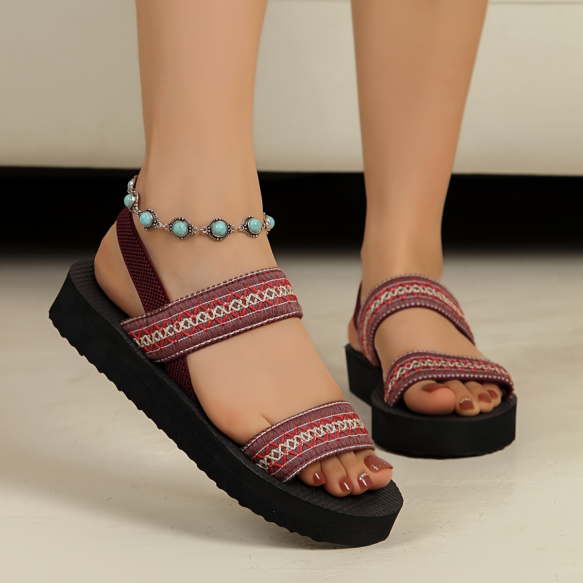 womens stylish slide sandals comfortable eva sole open toe with geometric pattern lightweight fabric straps   beach casual   indoor use   Product details 16