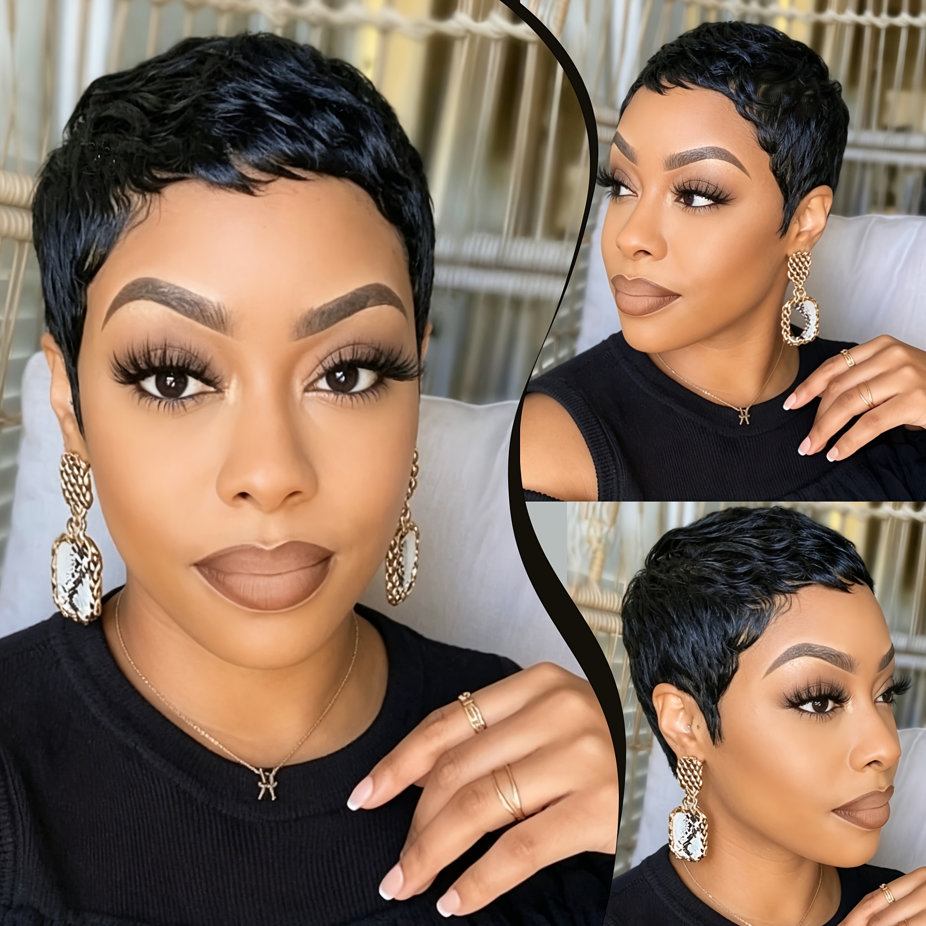 Cut Human Hair Wig Brazilian Human Hair Wigs For Women Real Human Hair Wig With Bangs Glueless Layered Haircut Wig Net No Lace Front Wig Full Machine Made Wig For Summer Daily Use Put On And Go Wig