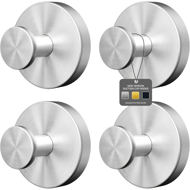 TEMU 4-pack 304 Stainless Steel Strong Suction Cup Hooks, Suitable For Bathroom And Kitchen, Utilizes Vacuum Technology For Wall Hooks, Suitable For