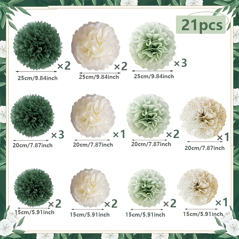 Image of 21pcs Sage Paper Flower Ball Set, Elegant Floral Paper Bubbles - Scottish Green And Hunter And Gradient Paper Flowers, For Wedding, Birthday, Baby Shower, Bridal Shower, Party,for Christmas, Halloween
