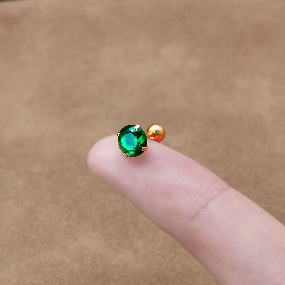 Classic Style Stainless Steel Green CZ Twist Ball Stud Earrings
