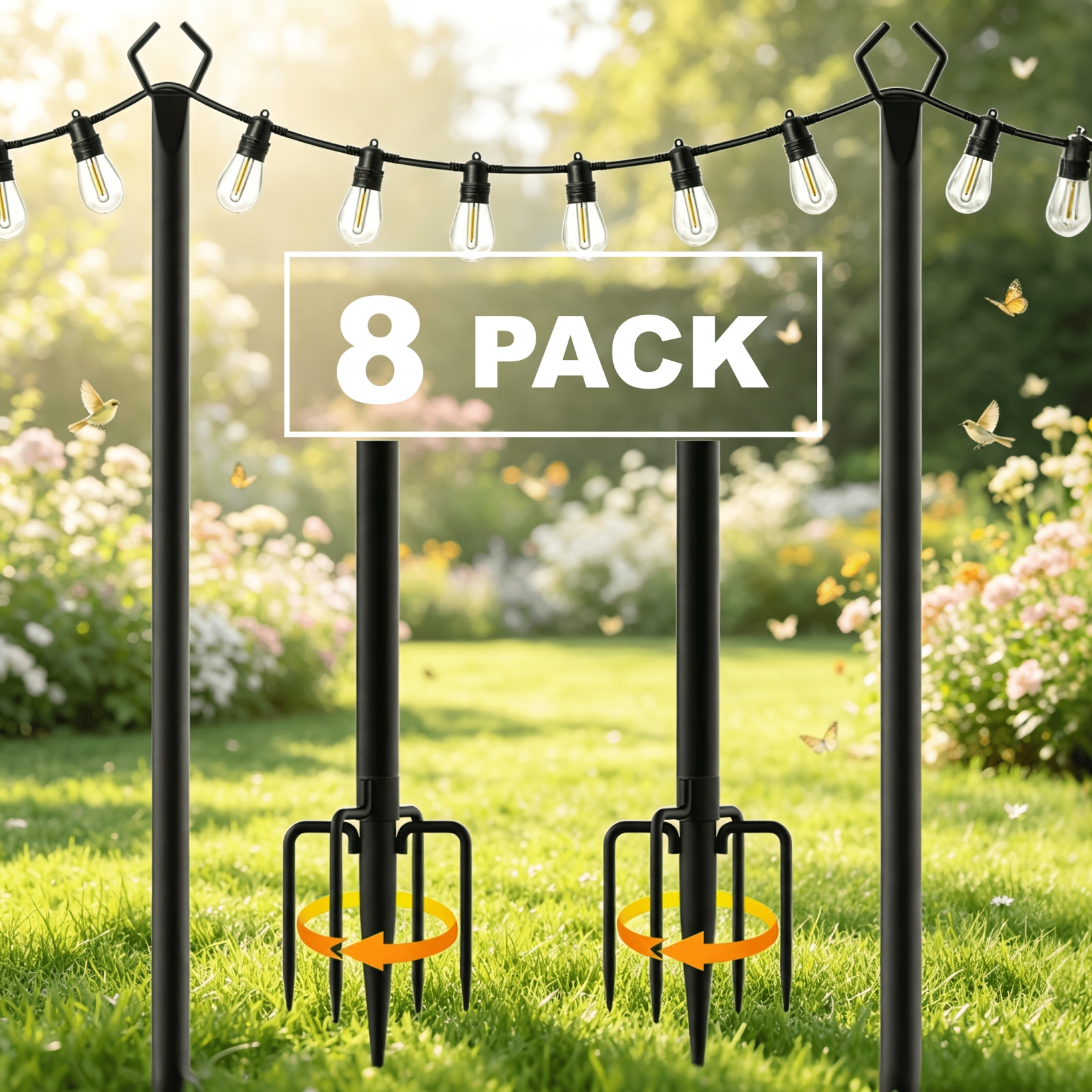 TEMU Set Of 8 10ft Heavy Duty Outdoor String Light Poles (with Fork-shaped Bases), Weather-resistant Stands, Suitable For Patios, Backyards, Lawns,