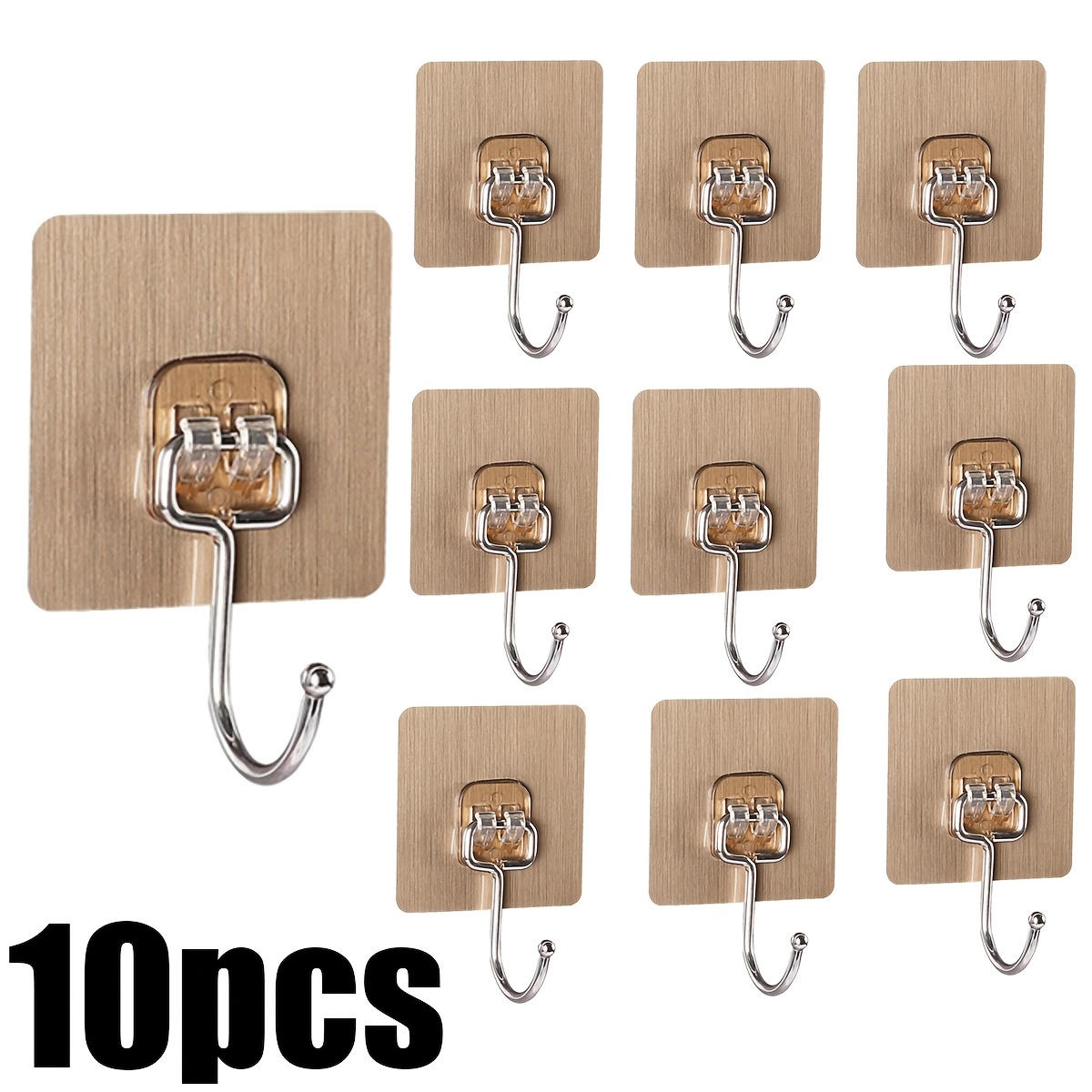 10pcs Heavy-duty Wall Adhesive | Transparent, Reusable, Seamless Metal Towel Rack, Suitable For Practical Storage In Bathroom, Brushed