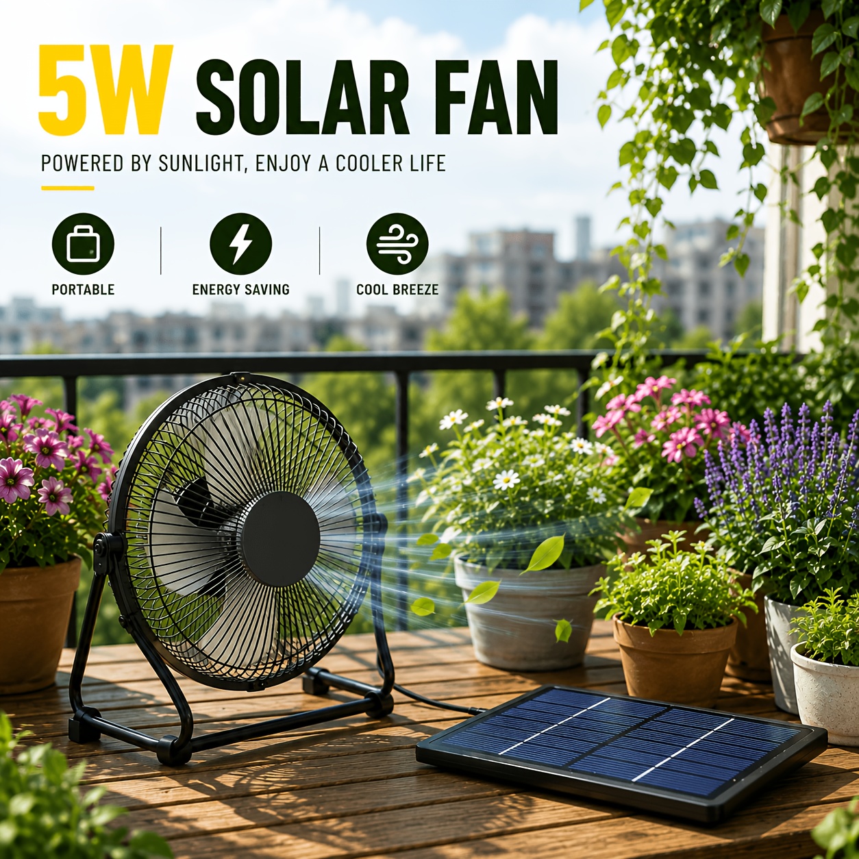 TEMU 5w Portable Solar Fan Kit Greenhouse Air Circulation Fan Quiet Cooling For Pet Houses Home Office Desks Rv Travel And Social Continuous Airflow