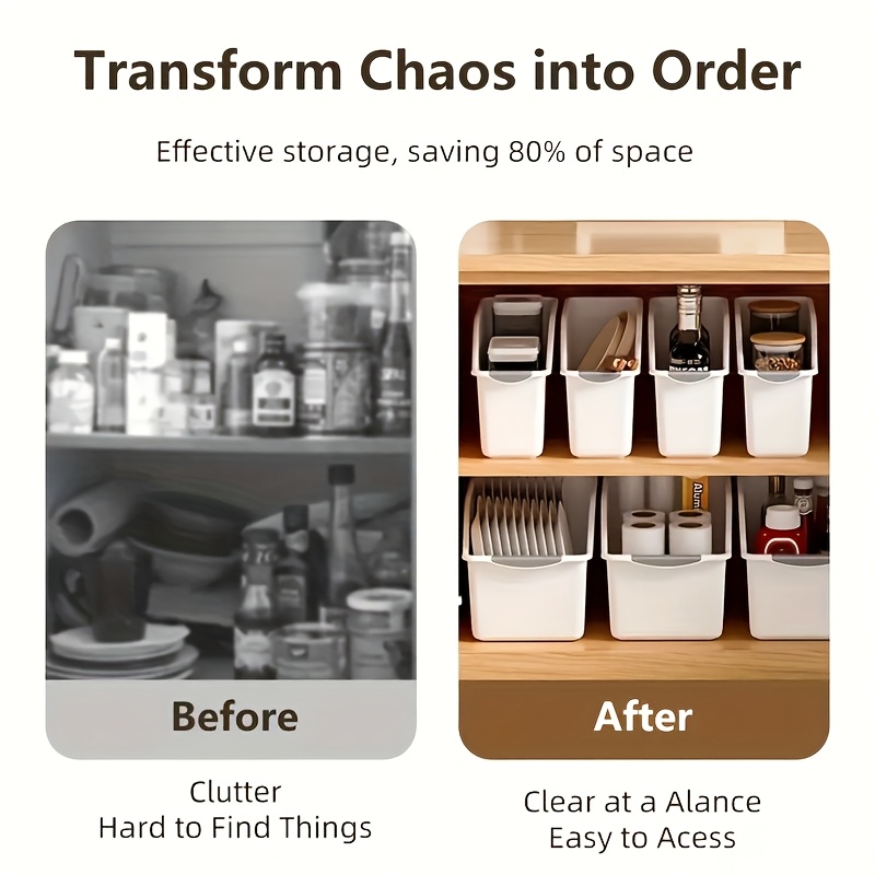 2pcs Curved Design Storage Boxes - Heavy-Duty Plastic Organizer, White Space-Saving Container for Under Sink, Pantry & Cabinet Organization - Suitable for Cleaning Supplies, Household Essentials & Kitchen/Bathroom Storage, No Assembly Required