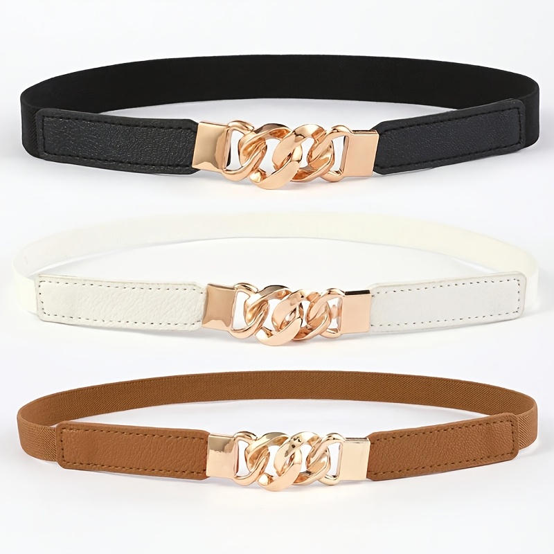 3pcs Simple Slim Waist Cincher For Women, Stretchable Elastic Belt With Button Closure, Casual Coat Waistband Accessory