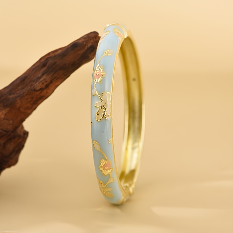 1pc Bohemian Enamel Floral Bracelet - Multicolor 3D Flower Design, Synthetic Stone Jewelry for Casual Attire & Gift Giving, European Style Retro Bracelet for Women