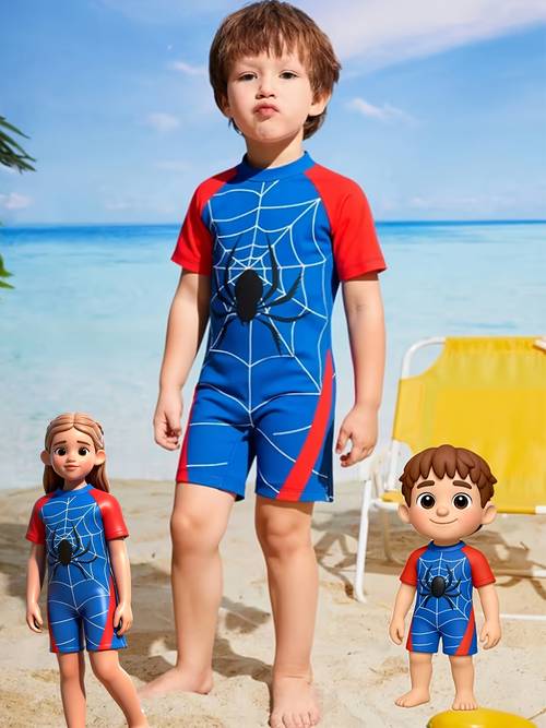spider print boys spring summer beach casual 1pc swimsuit