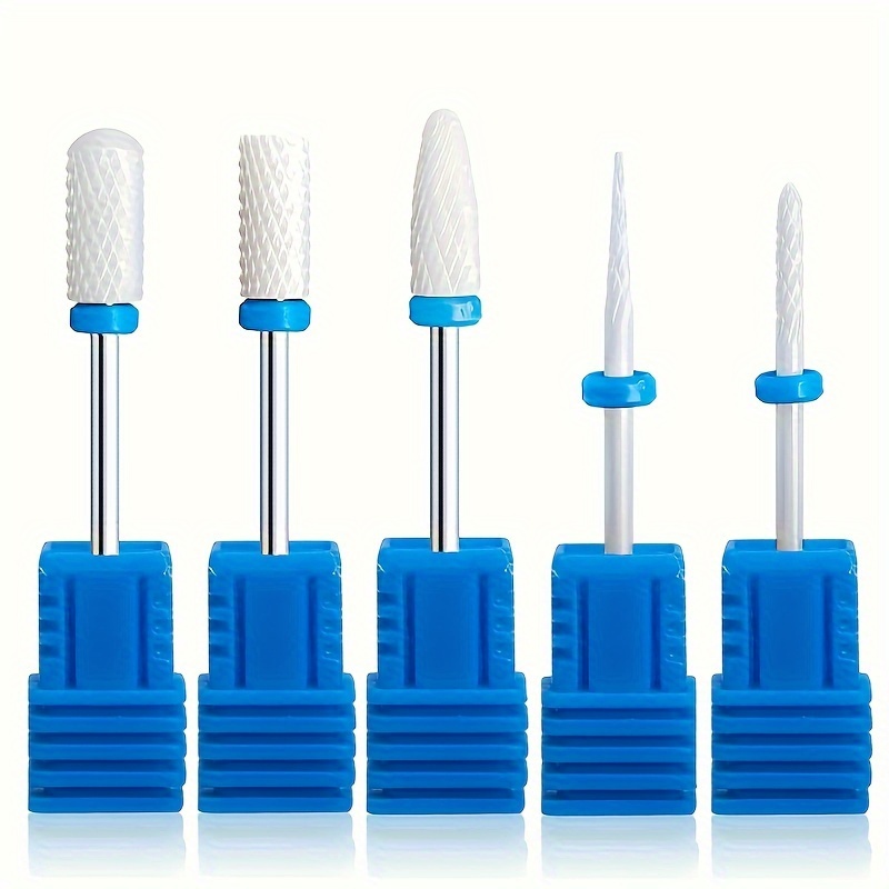 

5-piece Nail Drill Bit Set - Ceramic Cuticle & Gel Polish Remover, 3/32" Fit For Electric Salon Manicure Files, Blue & Red Nail Tech Supplies Nail Clippers