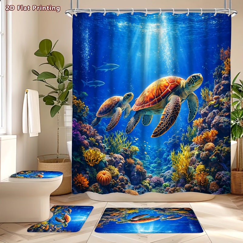 4pcs Hummingbird Love Shower Curtain Set with Bath Mat