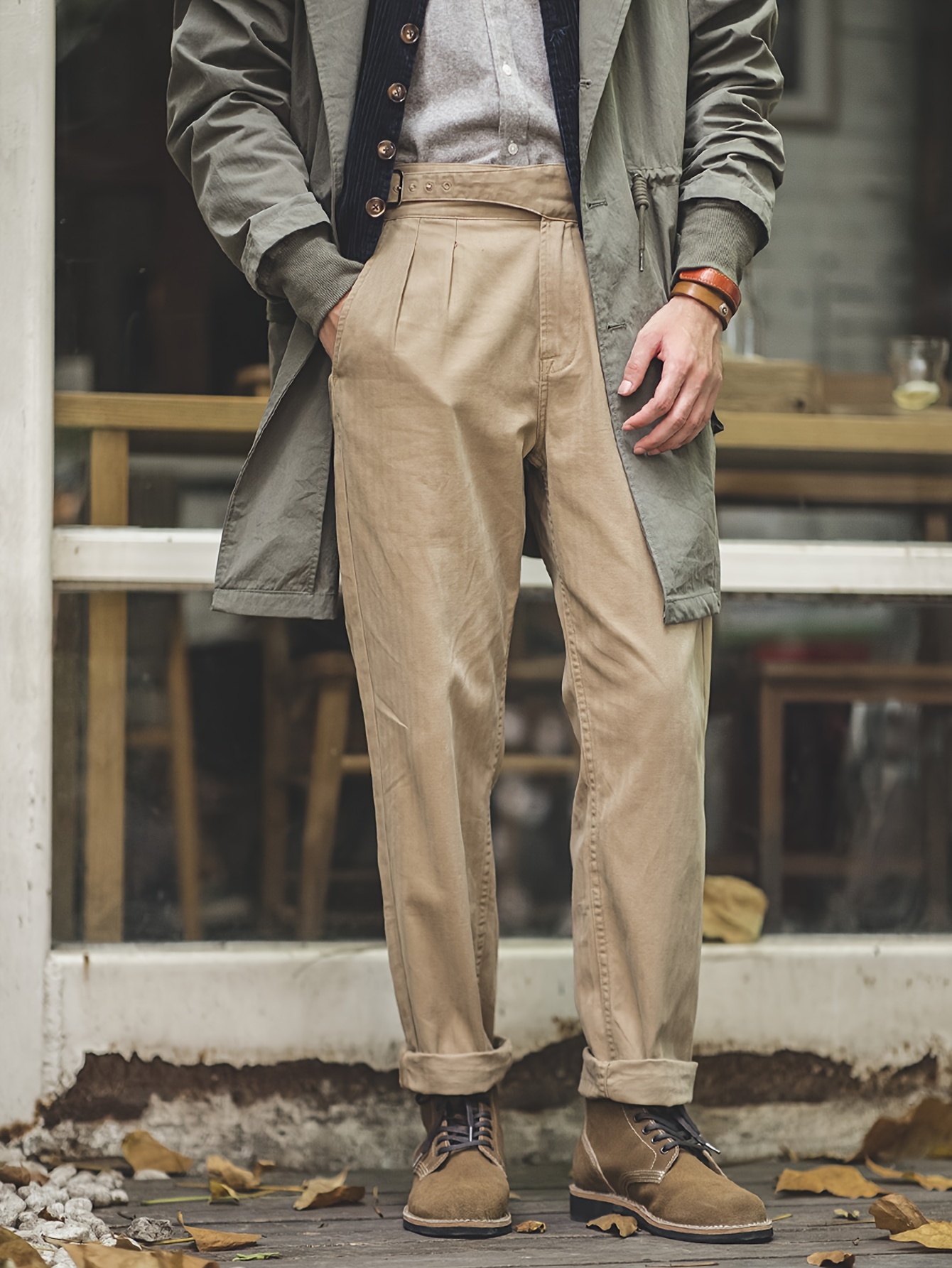 *'S High-Waisted Straight-Leg Pants Non-Stretch Formal Everyday  Trousers, Button Closure for Office, Events, Casual Outfits Autumn  Business