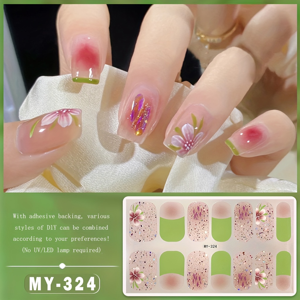 full wrap nail polish stickers spring summer nail strips self   gel nail strips nail art decals for home women girls nail decorations details 6