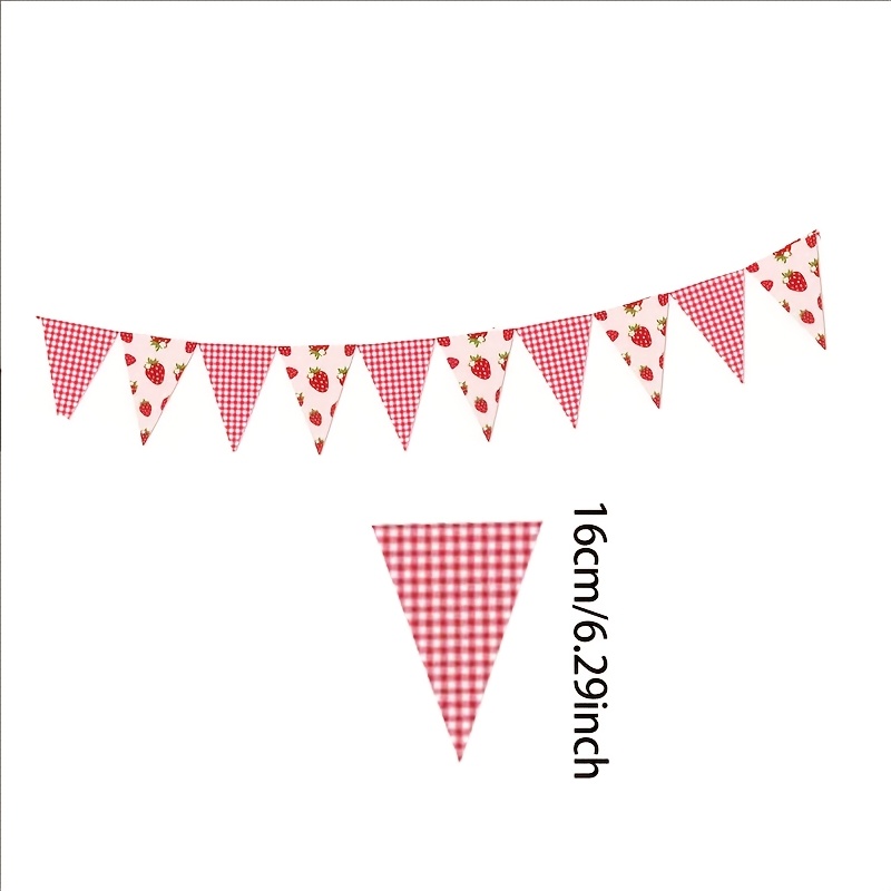 Image of 10pcs/set Strawberry Triangular Flag Banner Fruit Flags, With Berry Patterns, Suitable For Strawberry-themed Party Decorations, Used For Birthday Parties