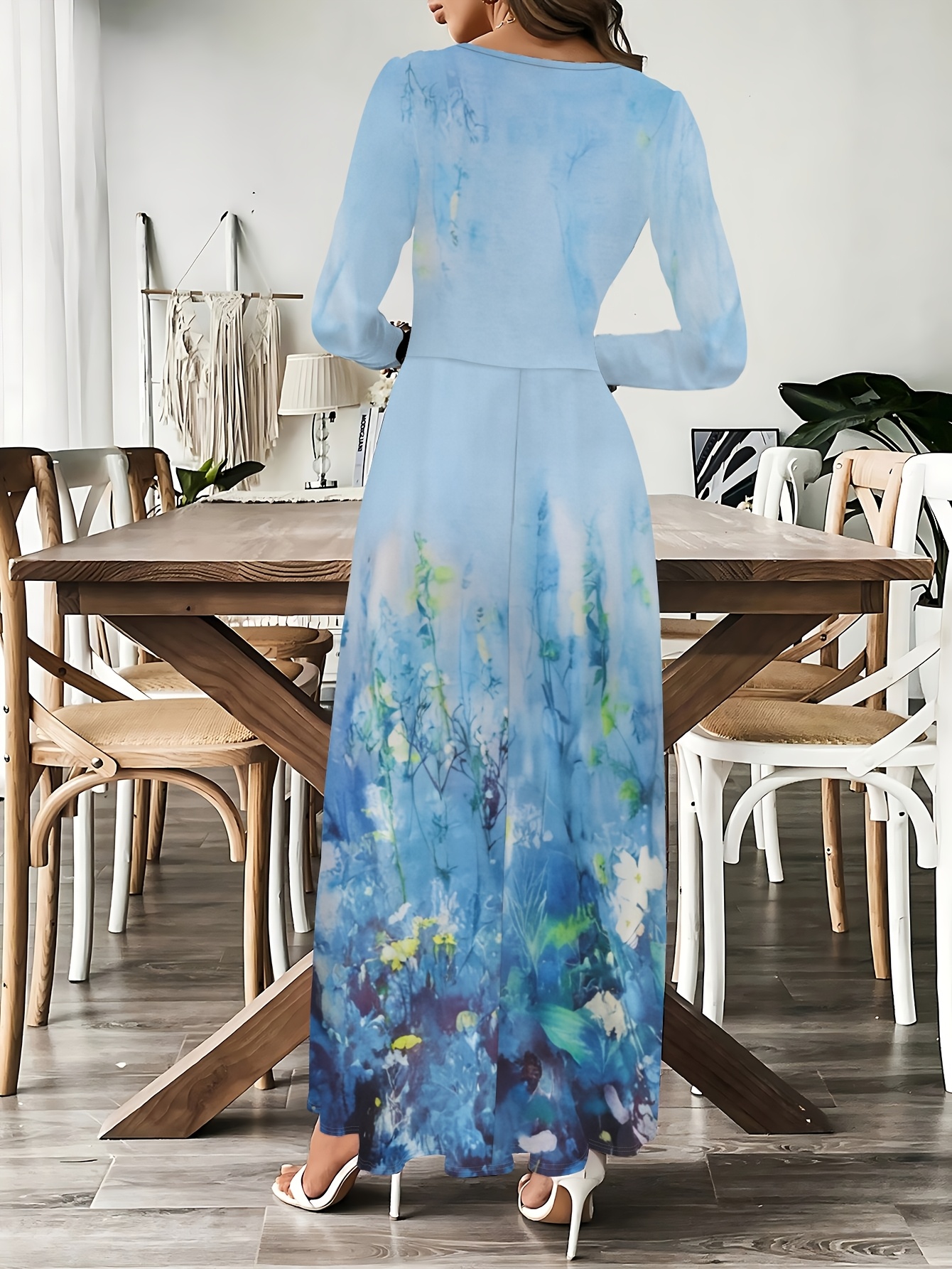 elegant long sleeve crew neck dress women a line - Temu Oman
