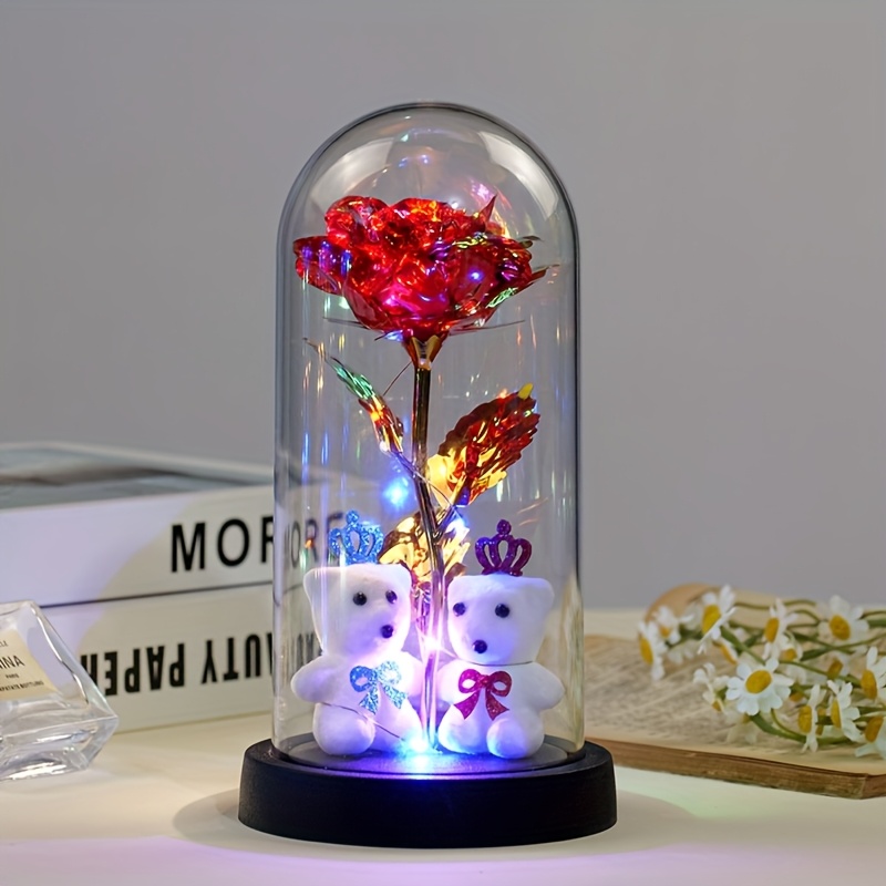 Image of Fei 1pc Flower Rose Glass Cover Ornament For Christmas Creative Led Light. Valentine's Day Ornaments Illuminated Ornament Light. Christmas, Halloween, Birthday. Or Adult Gift. (colors Are Random)