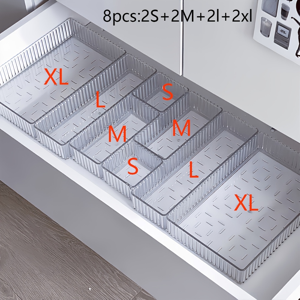 TEMU 8 pezzi Scatole di stoccaggio Materiale PP Scatole di stoccaggio trasparenti a righe, possono in cassetti, possono contenere piccoli oggetti,