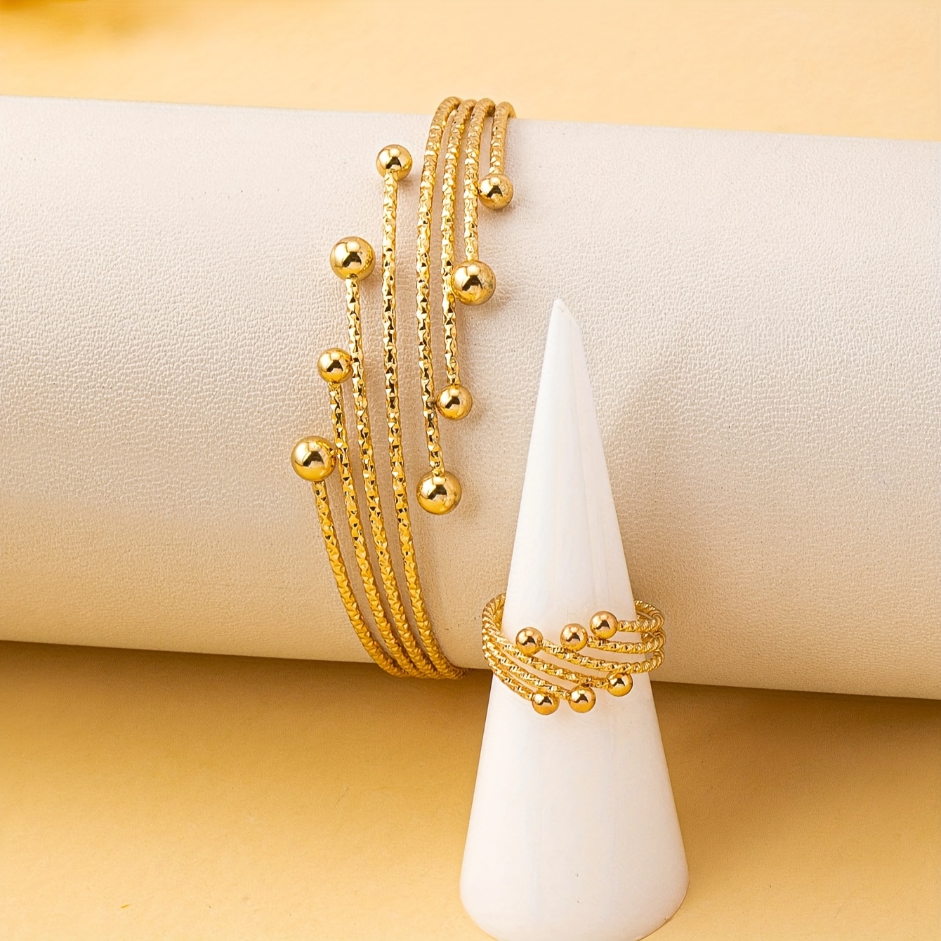 2pcs Fashionable Minimalist Bead Women's Ring Set