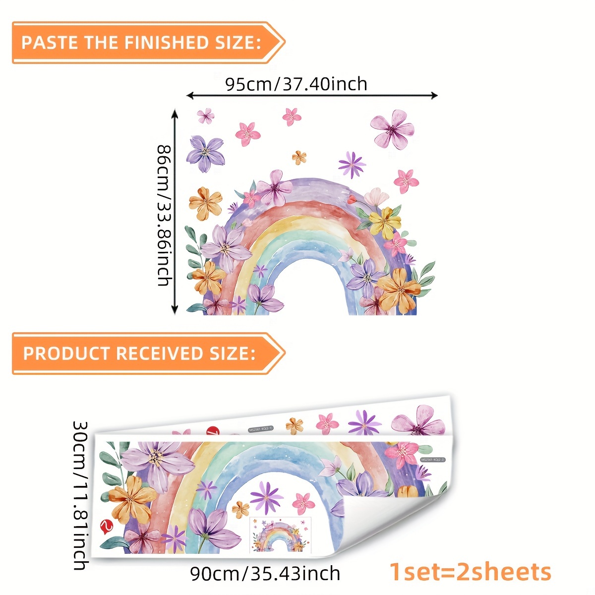 Image of A Set Of 2pcs, 30*90cm*2pcs, Hand-painted Rainbow Floral Background Wall Decals For Bedroom, Room, And Living Room Decoration, Ms2561-kq