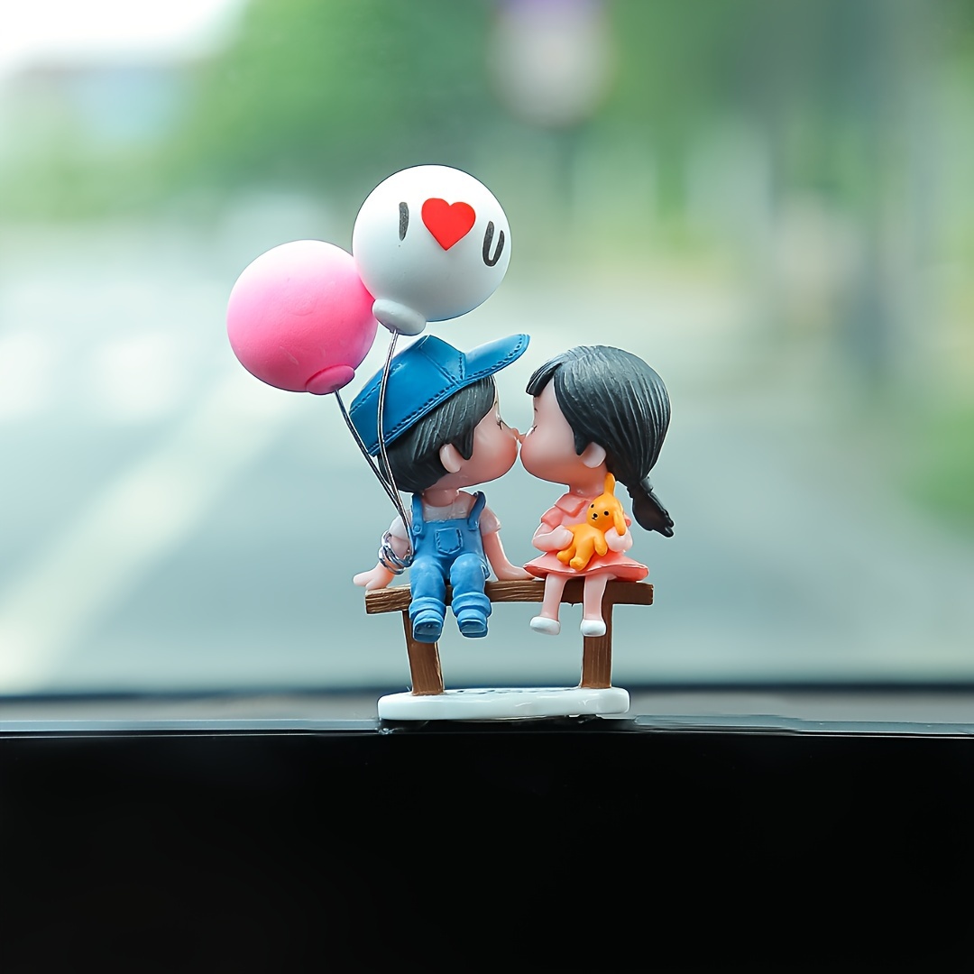 TEMU 1pc Cute Couple Car Dashboard Decor - Creative Abs Resin Figurine For Vehicle Interior & Office Desk Accessory