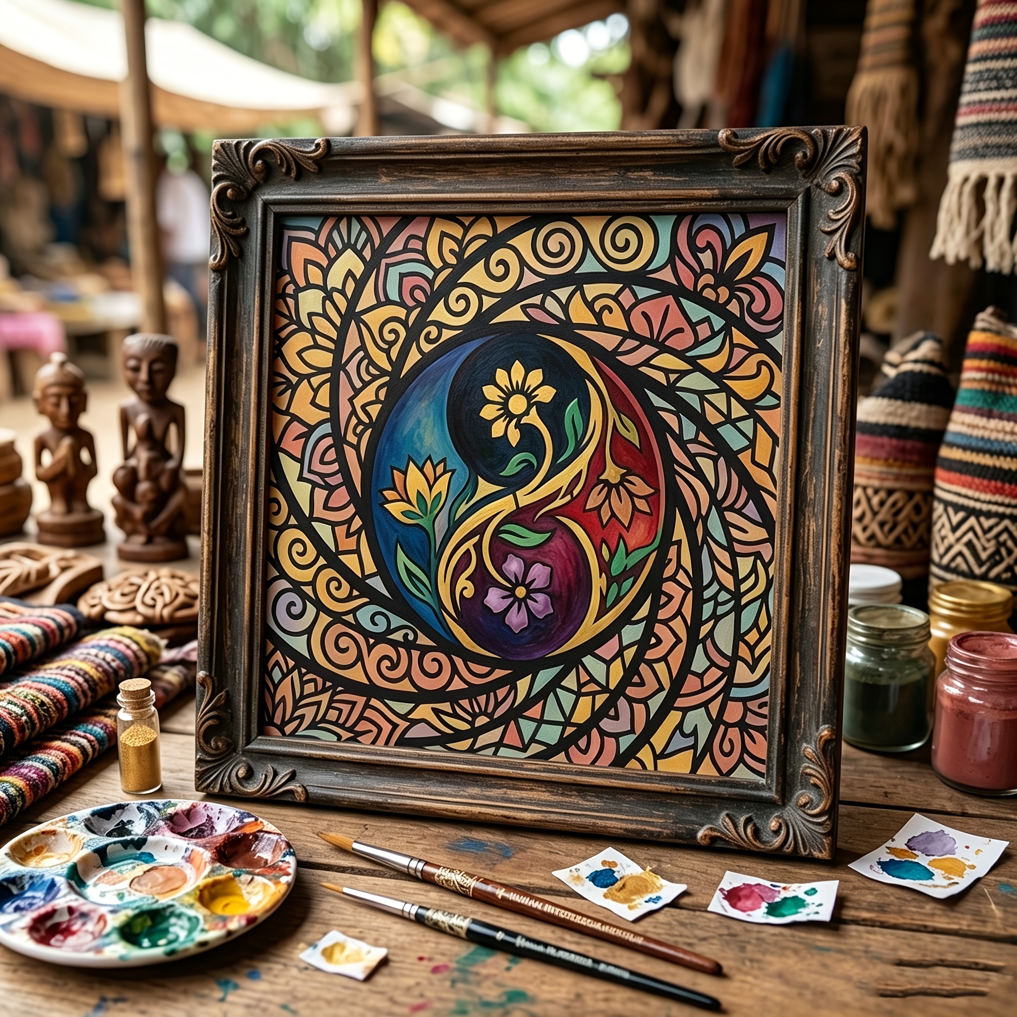 1 kos Velika predloga za slikanje Tai Chi Mandala - 10,4 * 10,4 palcev, izpopolnjena predloga z vzorcem cvetlične mreže, primerna za DIY , ročno