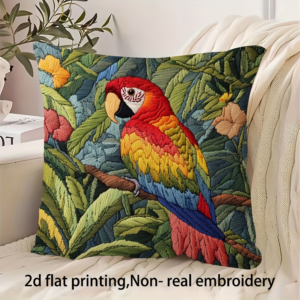 TEMU 1pc, 2d Flat Printing Double-side Short Pillow Case, Non-real Embroidery Dominican Republic Parrot Throw Pillow Covers, 18inch*18inch, Suitable